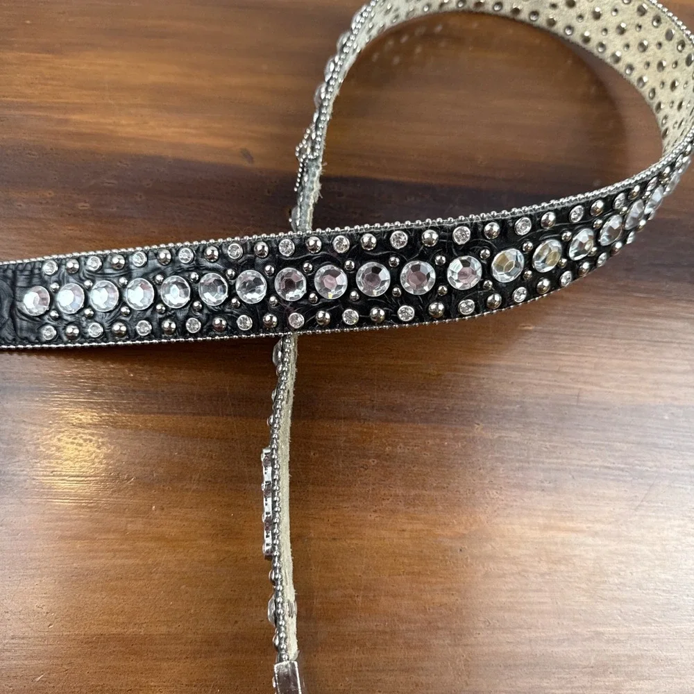 Vintage‎ Y2K Studded Rhinestone Black Leather Western Belt Sz M - Picture 4 of 9